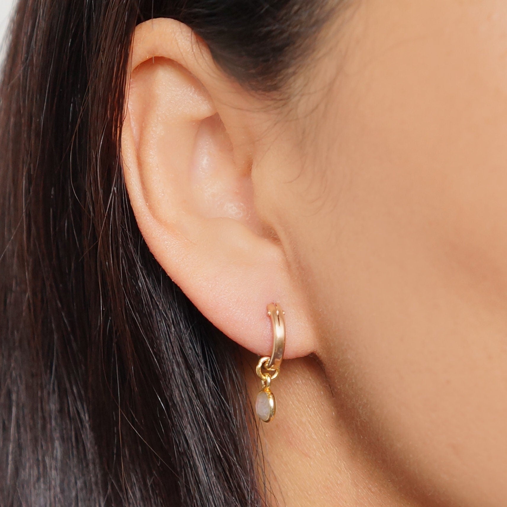 Moonstone gemstone gold shops hoop earrings