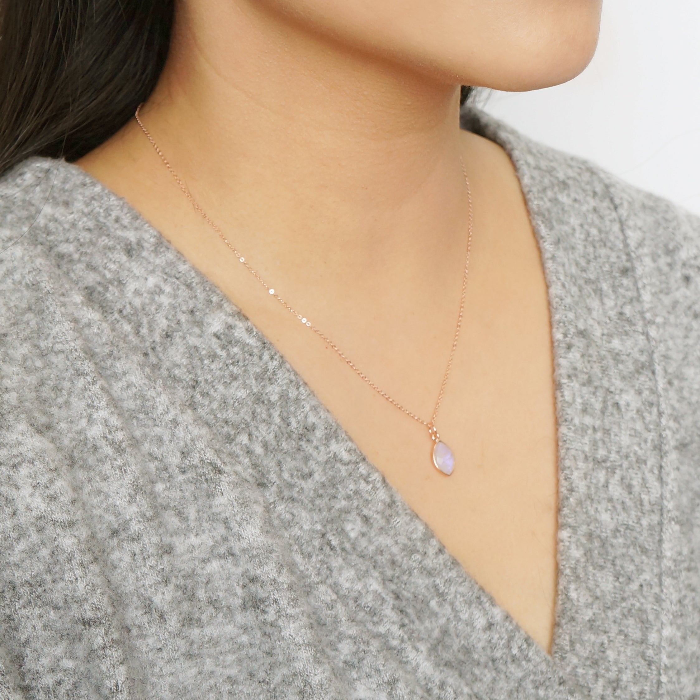 Marquise Moonstone on Rose Gold Necklace (Elton)