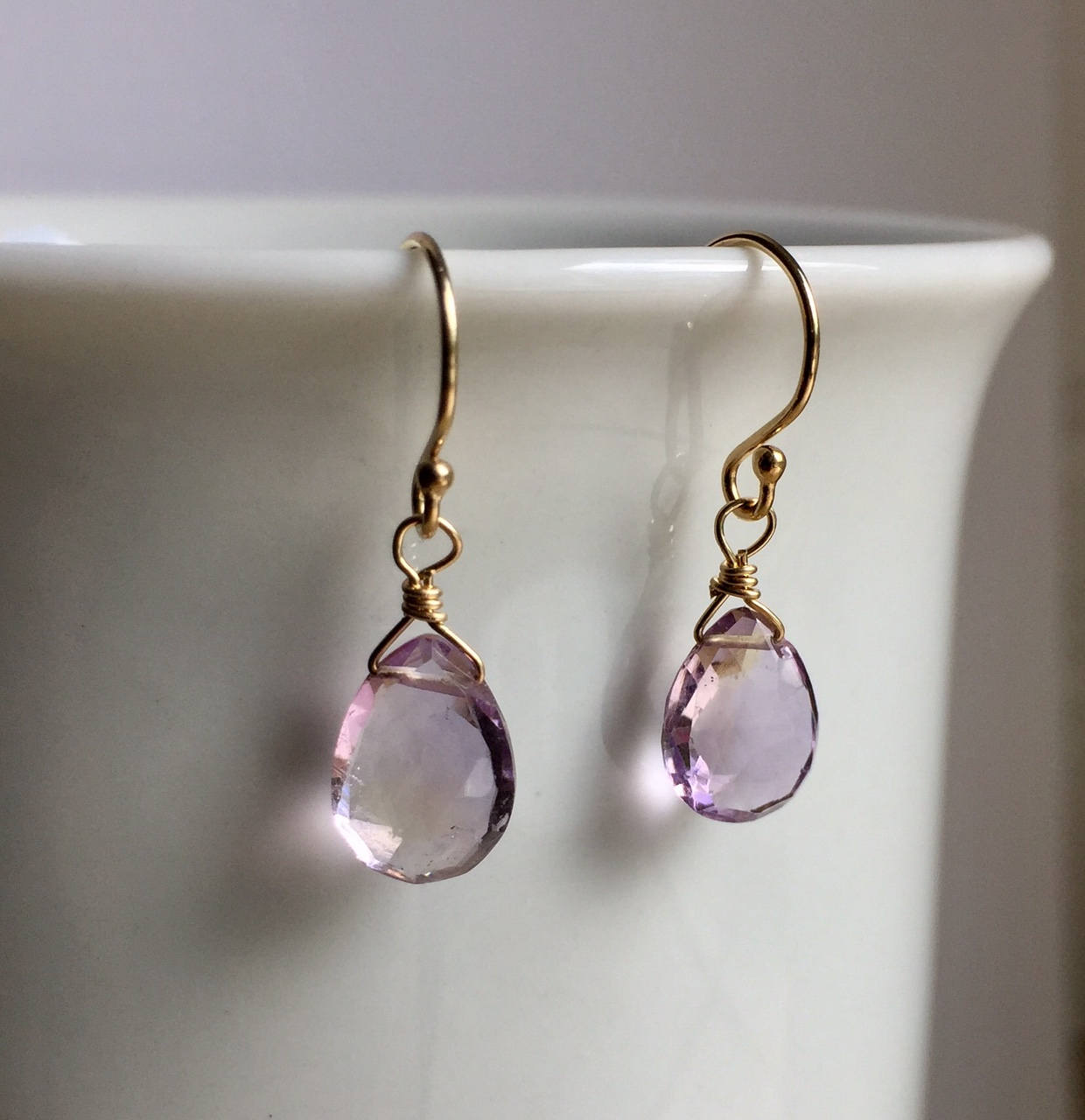 Violet Ametrine Gemstone Earrings with 14K Gold-fill Earwires (Cecile) 