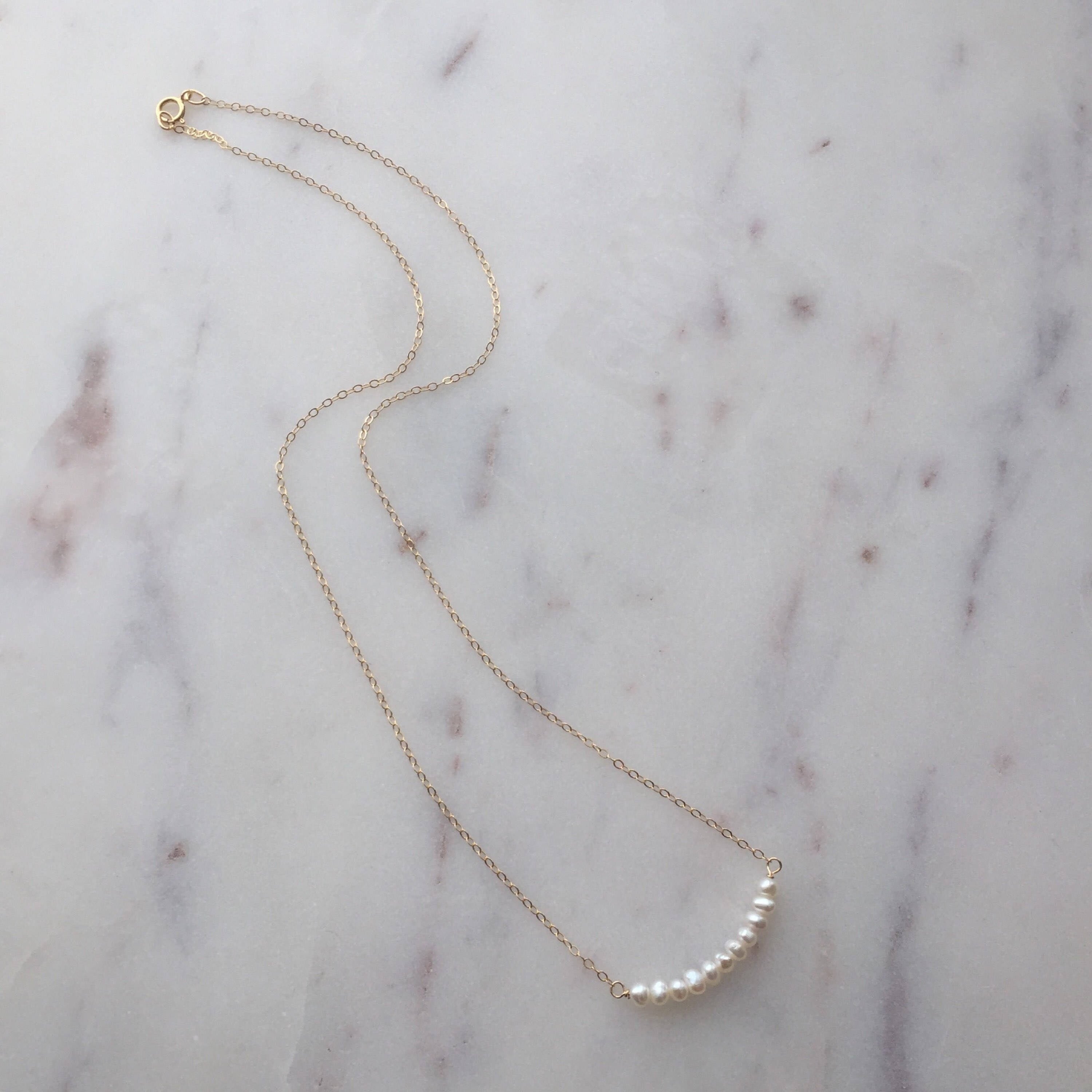 Tiny Pearl Gold Necklace (Grace) // 14K Gold filled Necklace // Bridal jewelry // Handmade jewelry // June birthstone