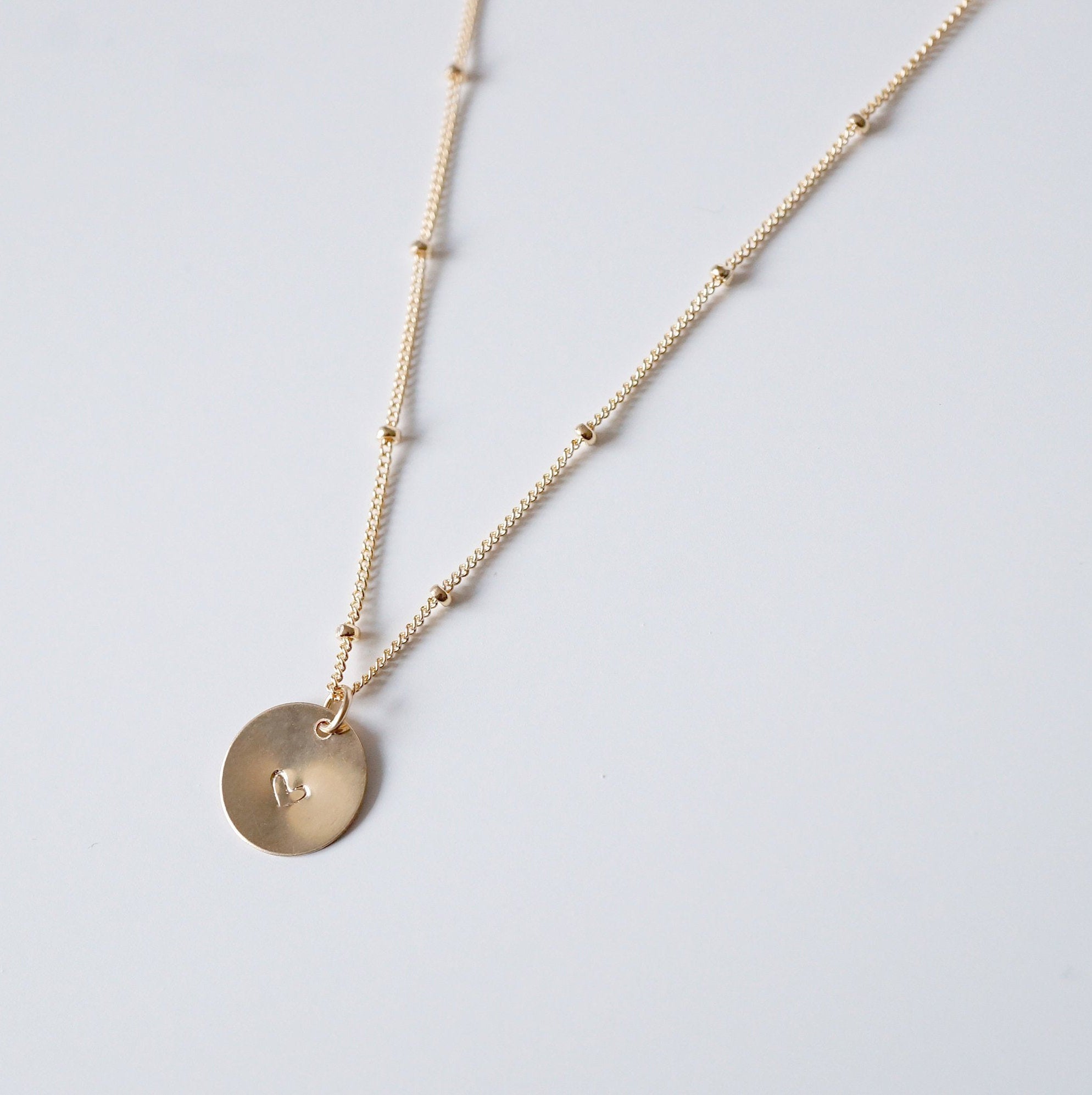 Tiny heart on Gold Coin - 14K Gold-fill Necklace 