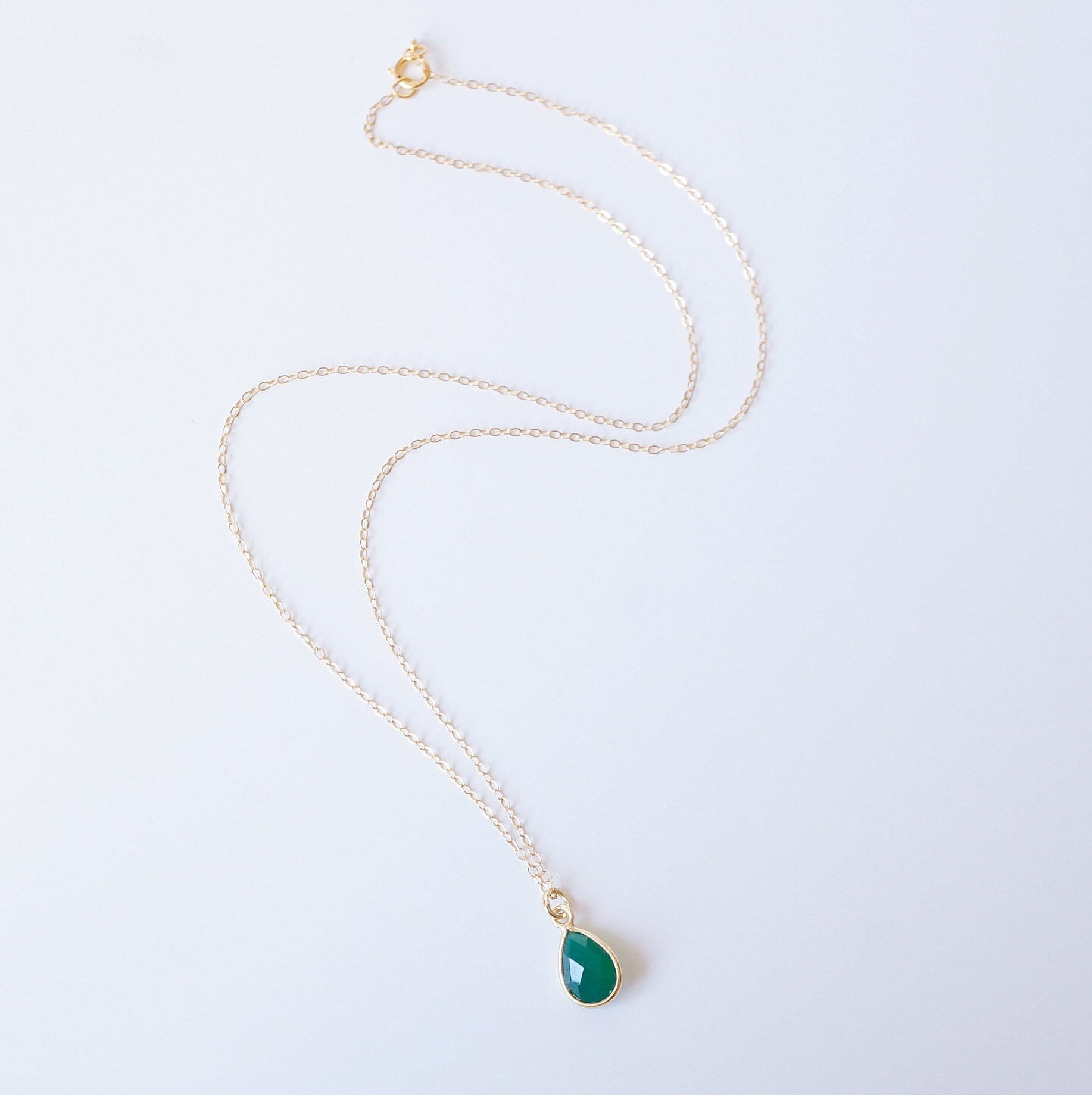 Green Onyx Teardrop Gold Necklace (Toma) // Gift for her // Minimalist jewellery //