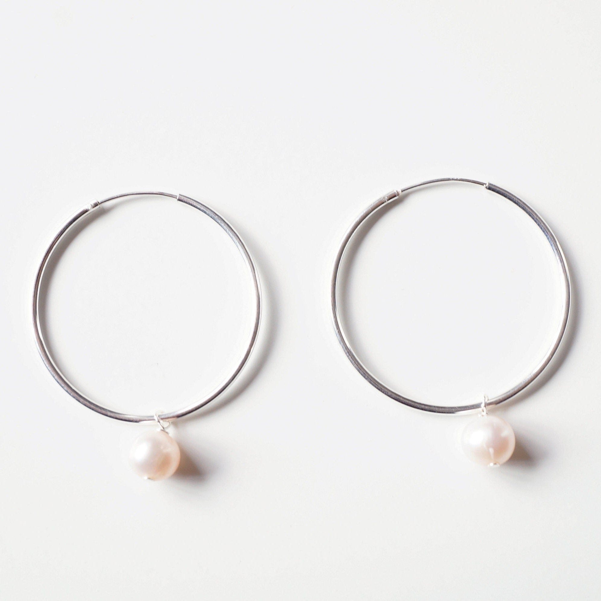 Pearl Sterling Silver Large Hoop Earrings (Lessi) // Gifts for her // Handmade earrings // Minimalist jewelry