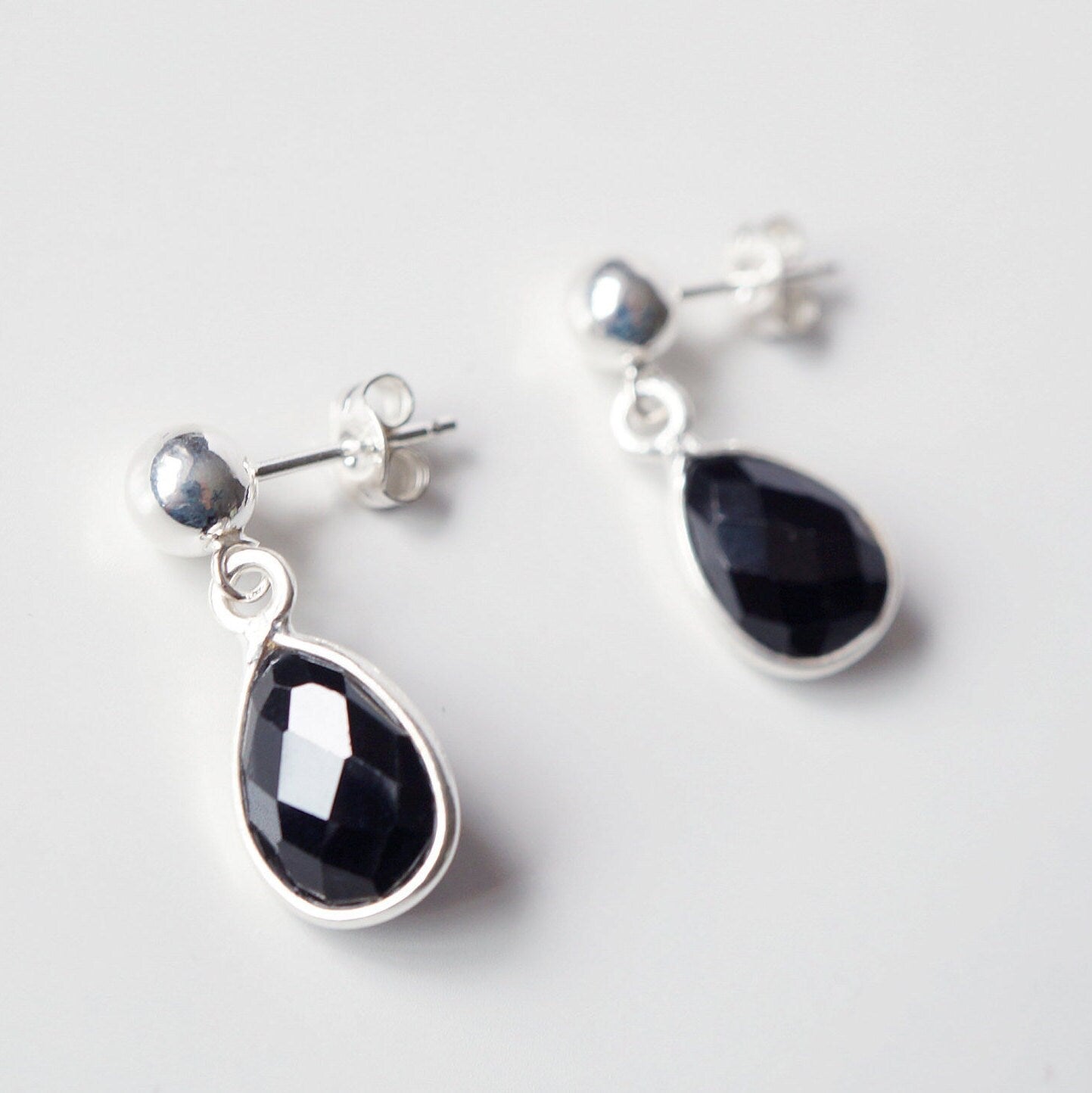 Black Spinel Teardrop Earring on Sterling Silver studs (Isla) // Gift for her // Minimalist earring //