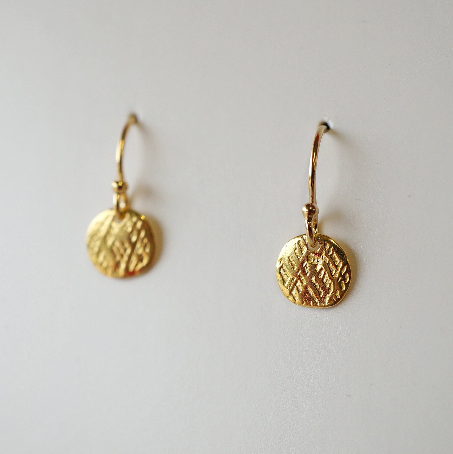 Tiny Gold Coin Textured Earrings with 14K Gold-fill Earwires (Casey) // Gold plated silver // Gifts for her // Minimal earrings