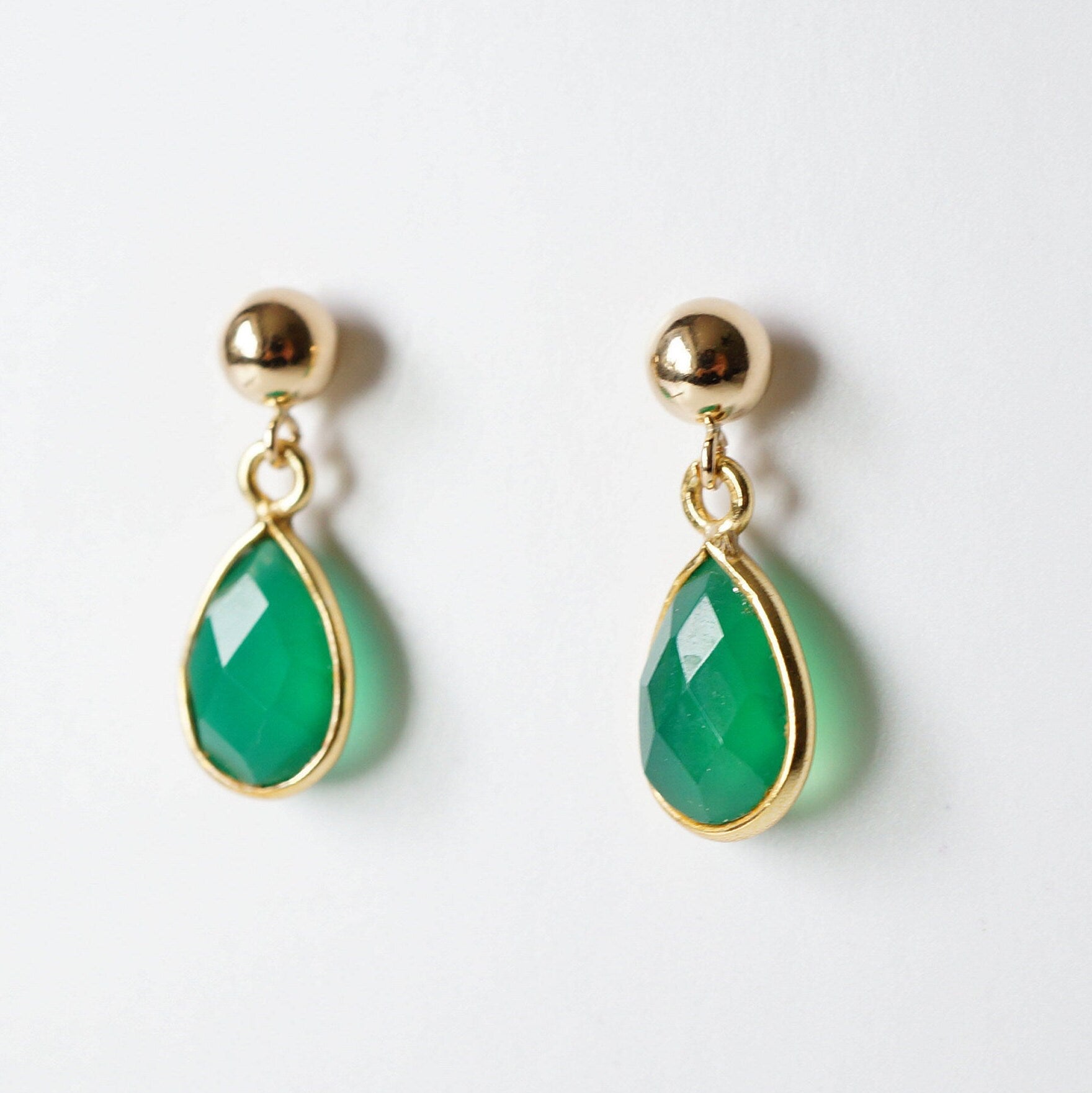 Green Onyx Teardrop Earring on 14K Gold-fill studs (Isla) // Gift for her // Minimalist earring //