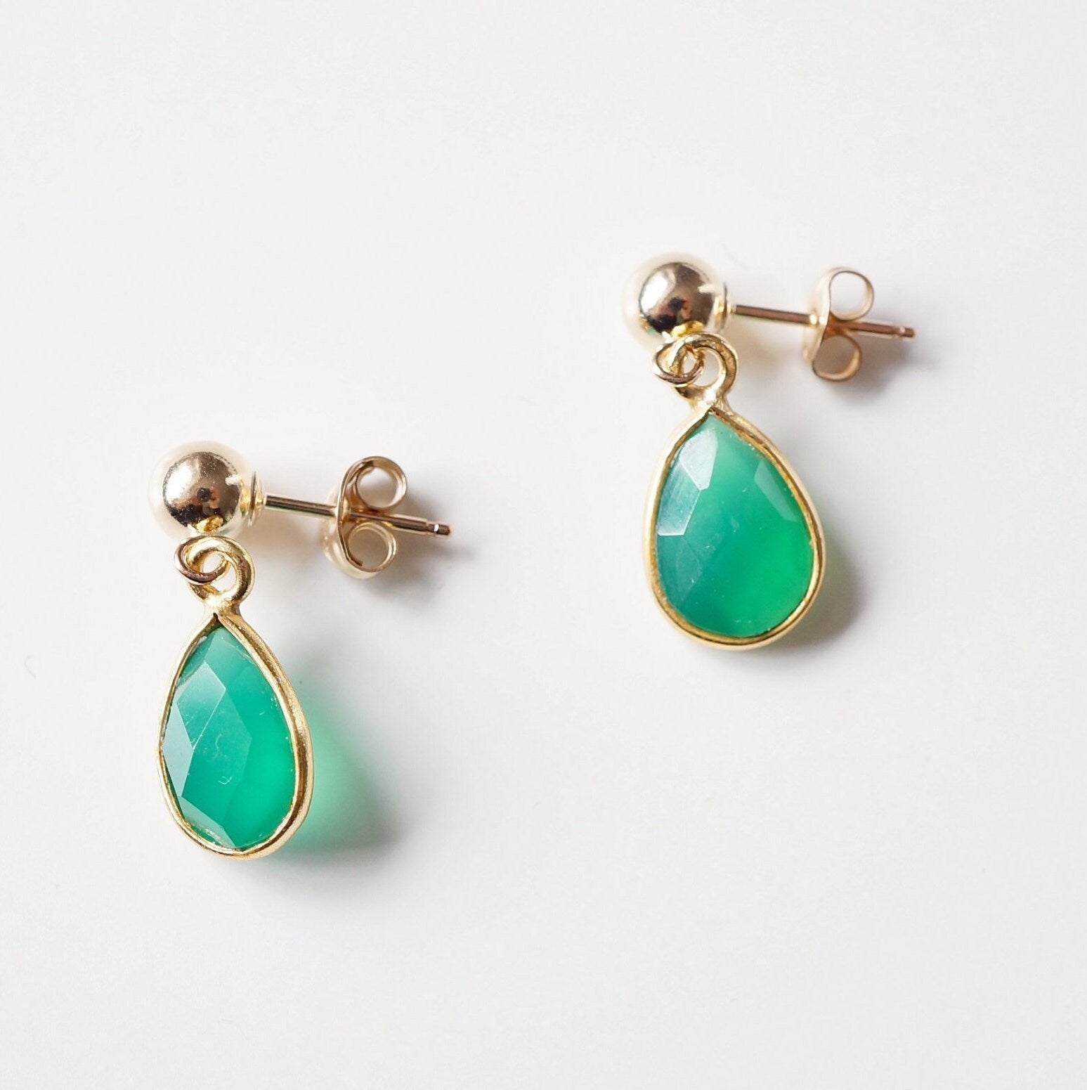 Green Onyx Teardrop Earring on 14K Gold-fill studs (Isla) // Gift for her // Minimalist earring //