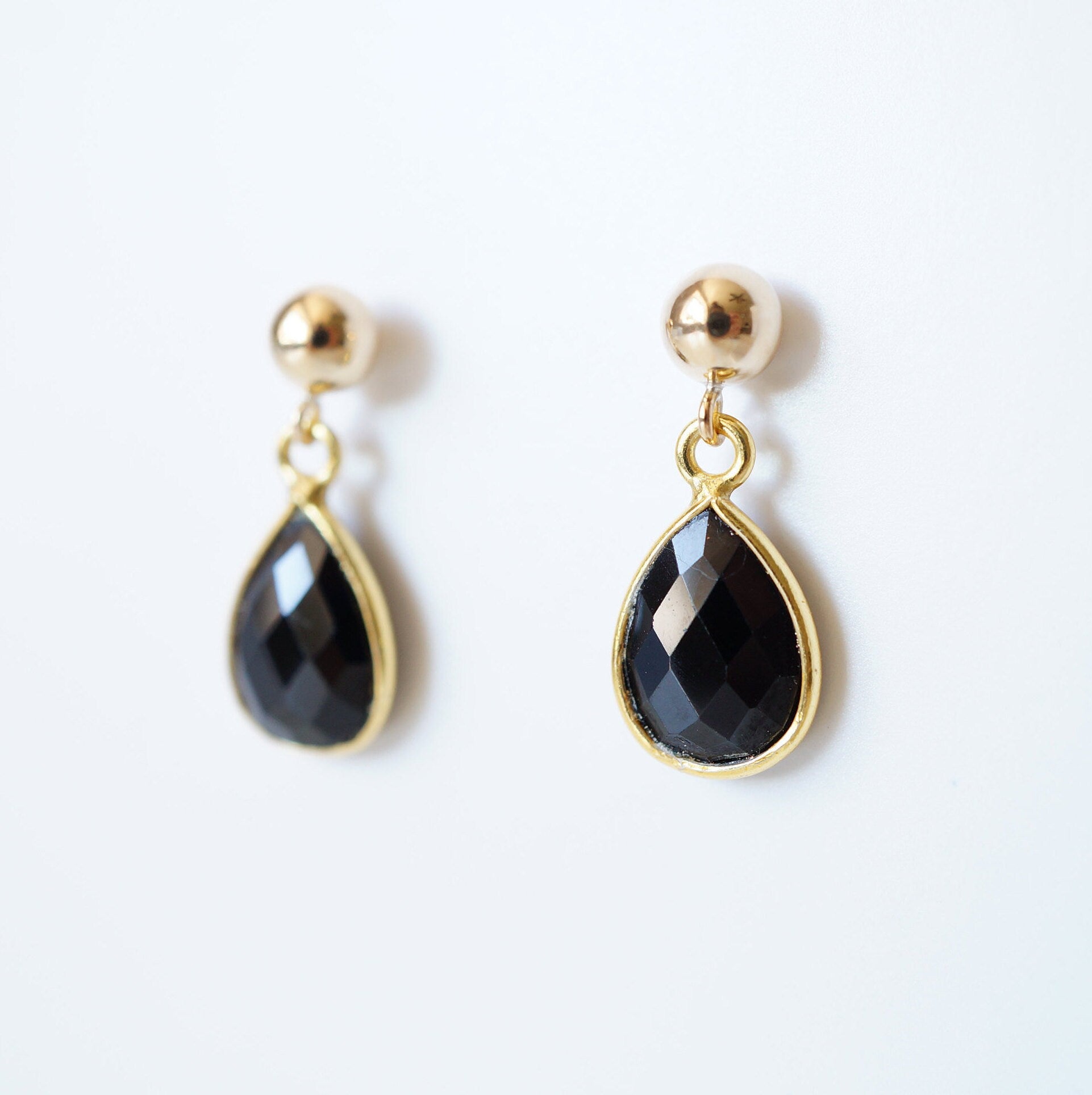 Black Spinel Teardrop Earring on 14K Gold-fill studs (Isla) // Gift for her // Minimalist earring //