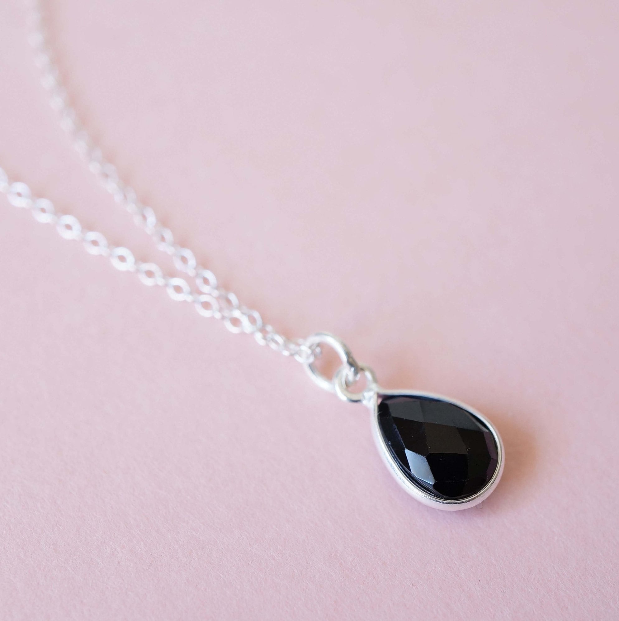 Black Spinel Gemstone Teardrop Sterling Silver Necklace (Isla) // Gift for her // Minimalist necklace //