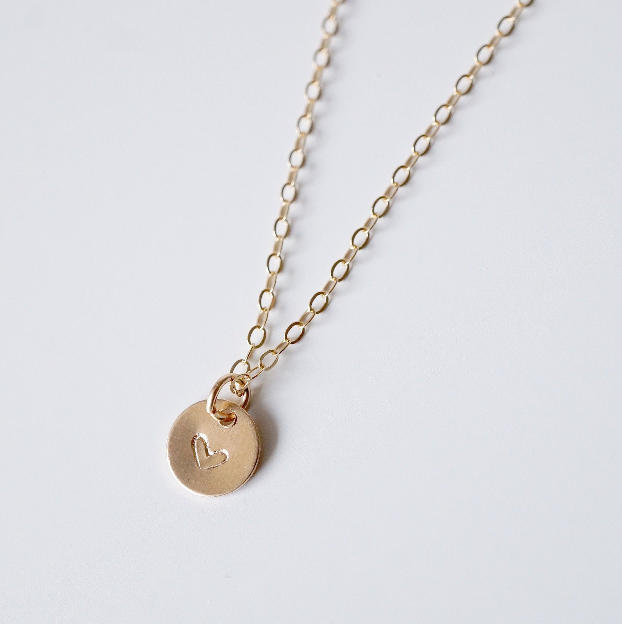 Tiny heart on Small Gold Coin - 14K Gold-fill Necklace 