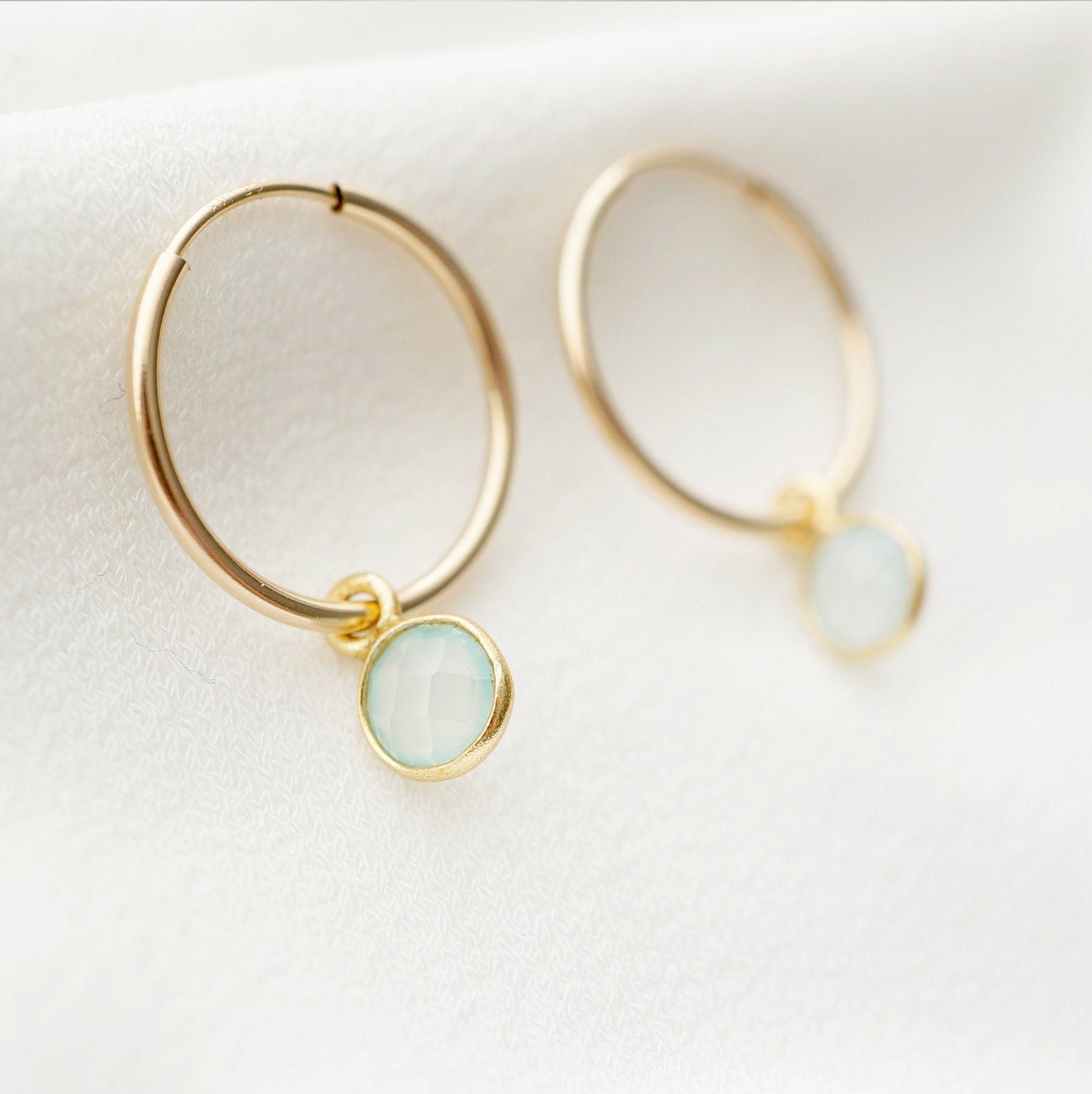 Aqua chalcedony Gold Hoop Earrings (Valais) // Gifts for her // Handmade earrings // Minimalist jewelry