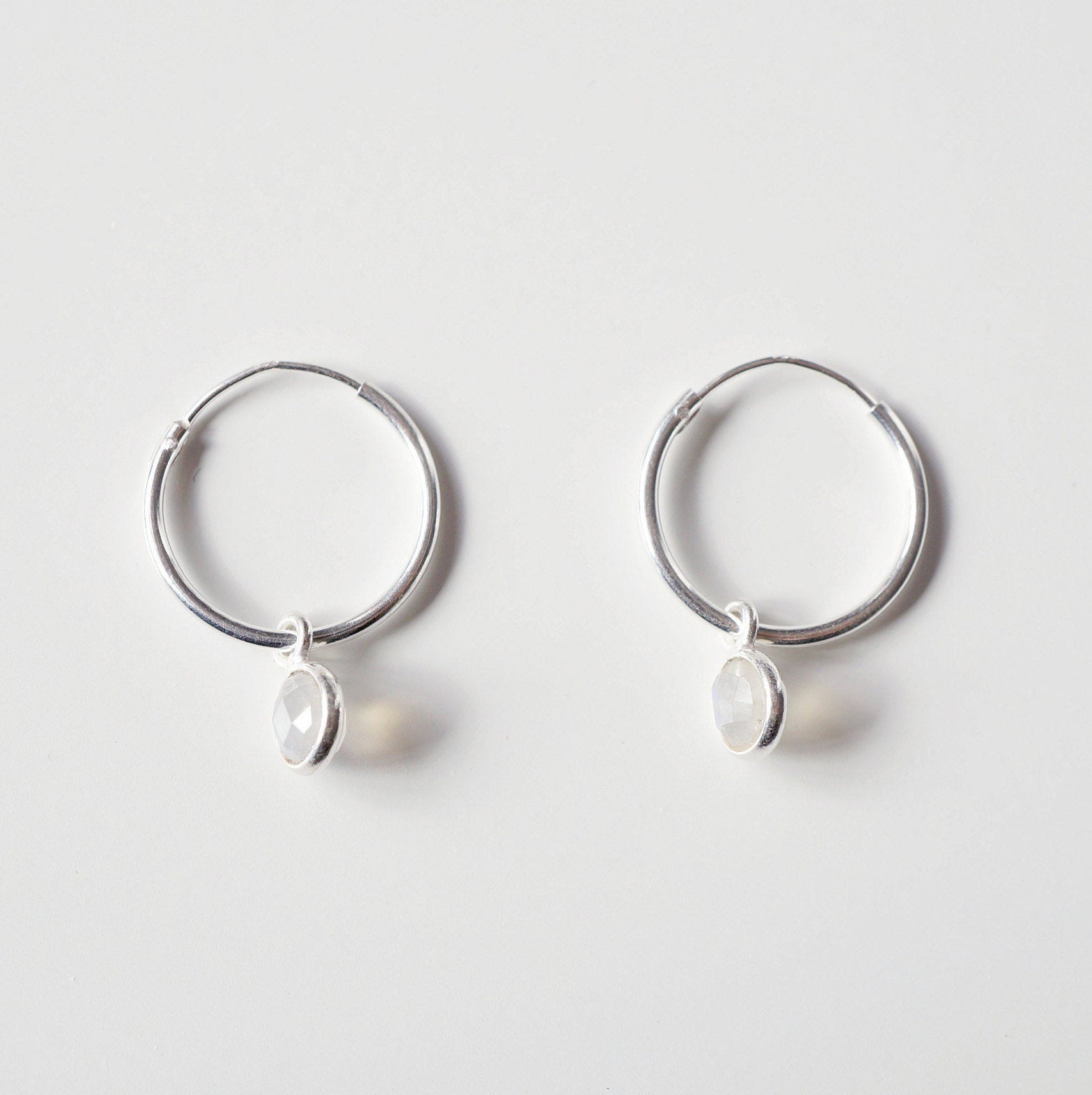 Moonstone Sterling Silver Hoop Earrings (Valais) // Gifts for her // Handmade earrings // Minimalist jewelry