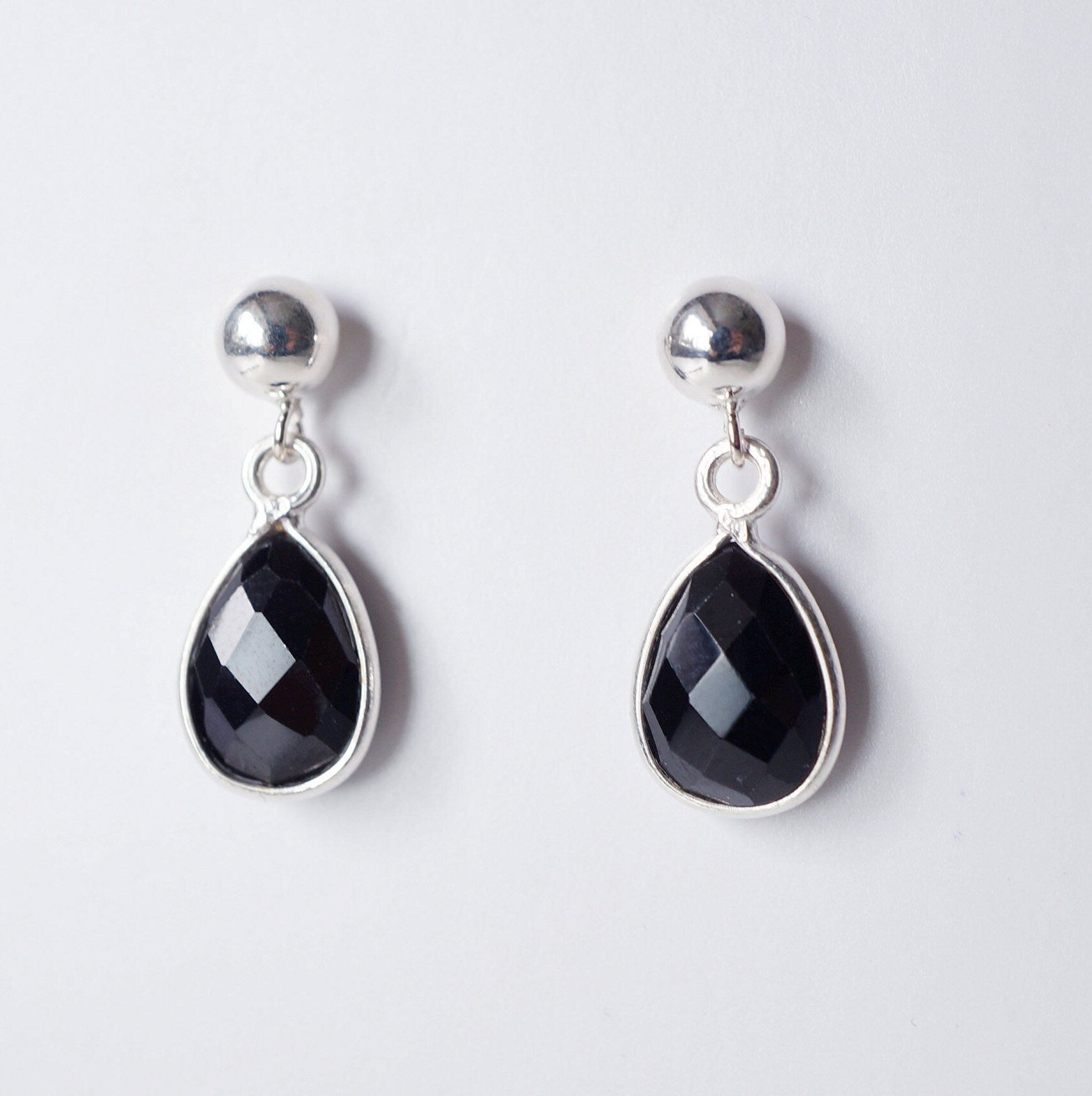 Black Spinel Teardrop Earring on Sterling Silver studs (Isla) // Gift for her // Minimalist earring //