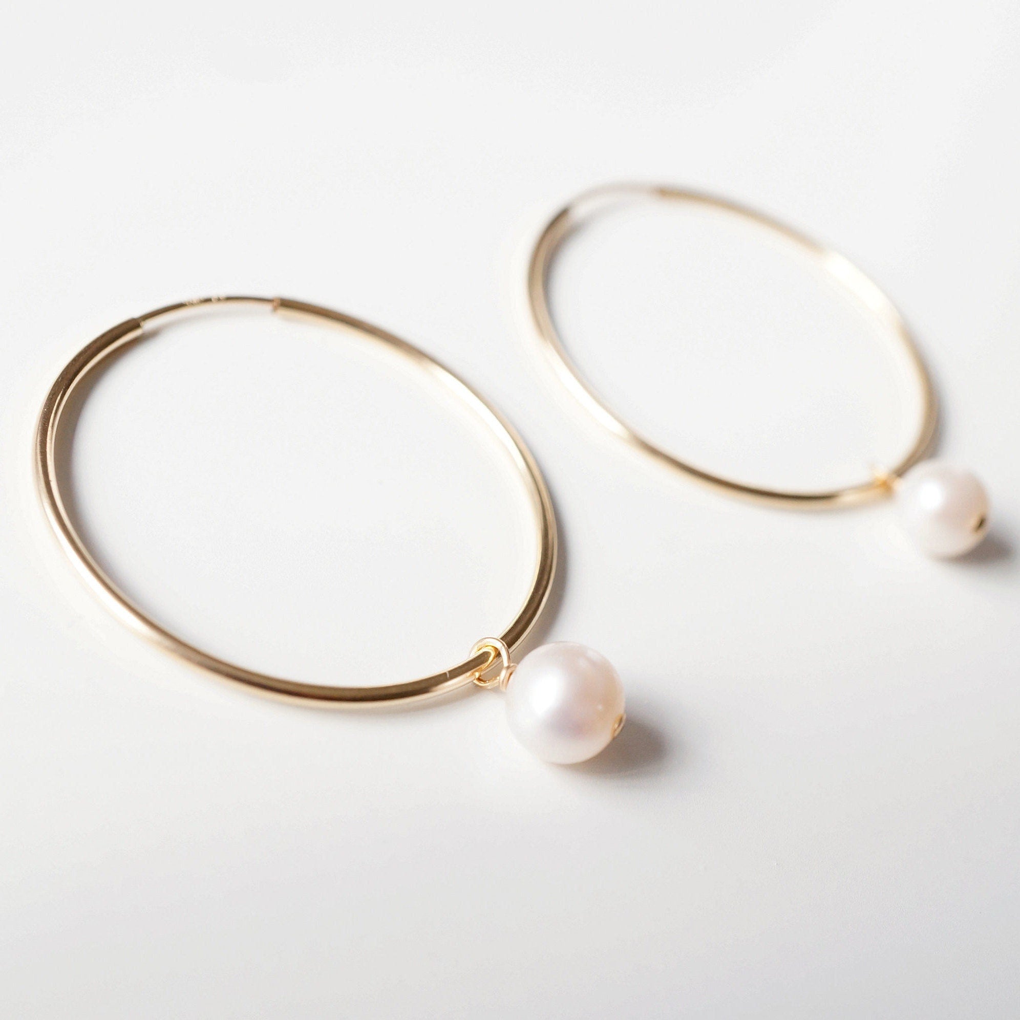 Pearl Gold Large Hoop Earrings (Lessi) // Gifts for her // Handmade earrings // Minimalist jewelry