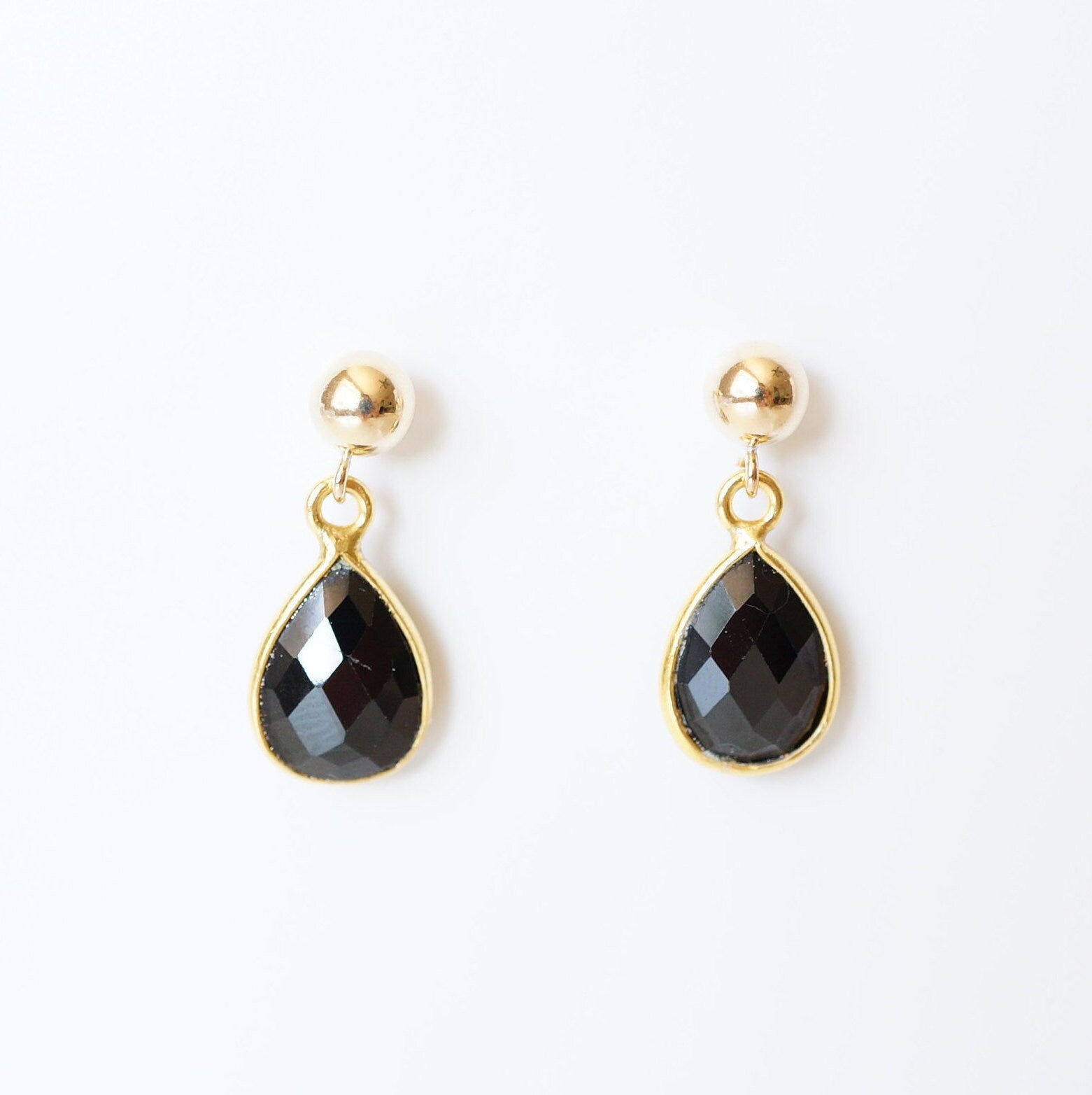 Black Spinel Teardrop Earring on 14K Gold-fill studs (Isla) // Gift for her // Minimalist earring //