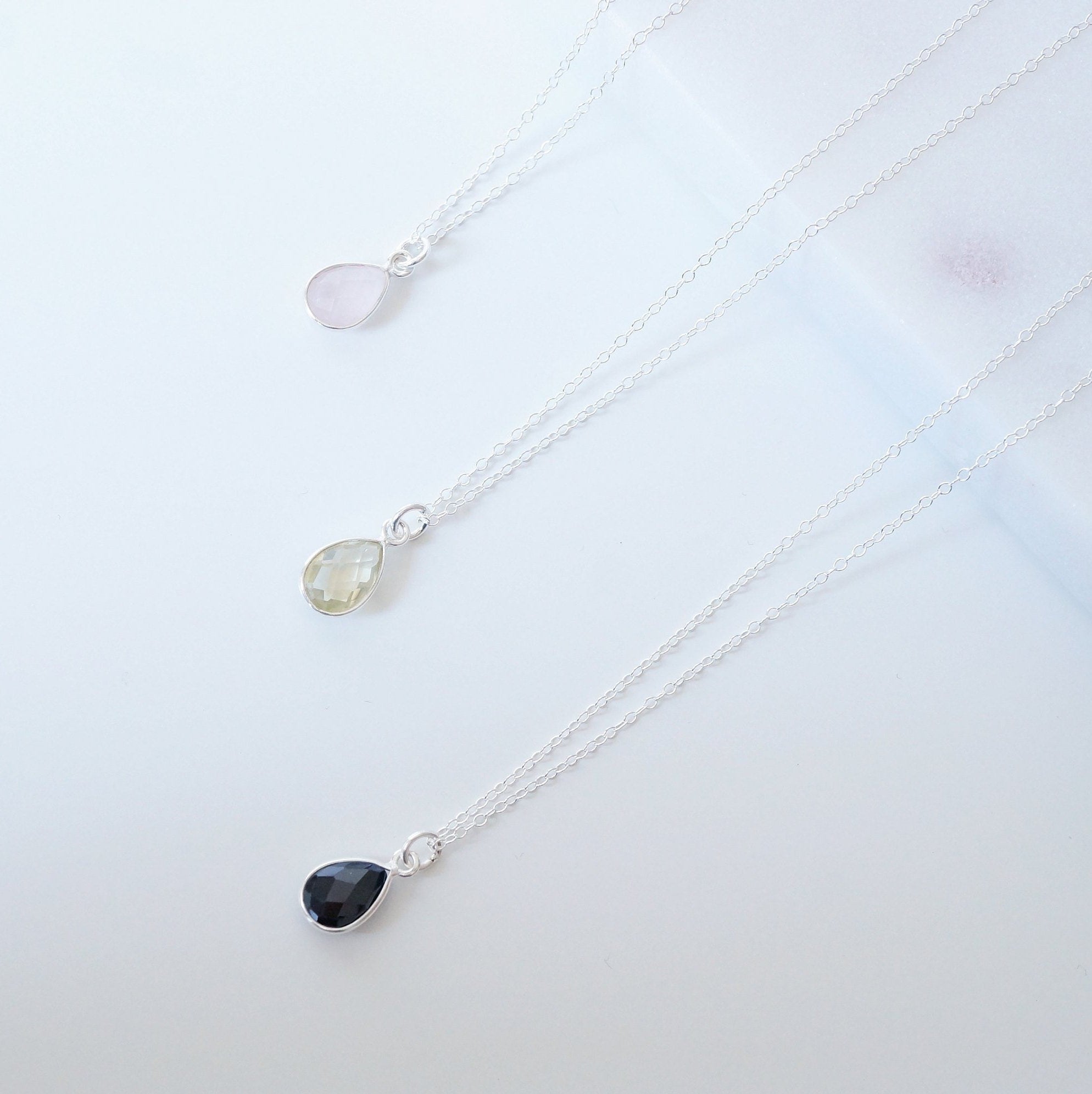 Black Spinel Gemstone Teardrop Sterling Silver Necklace (Isla) // Gift for her // Minimalist necklace //