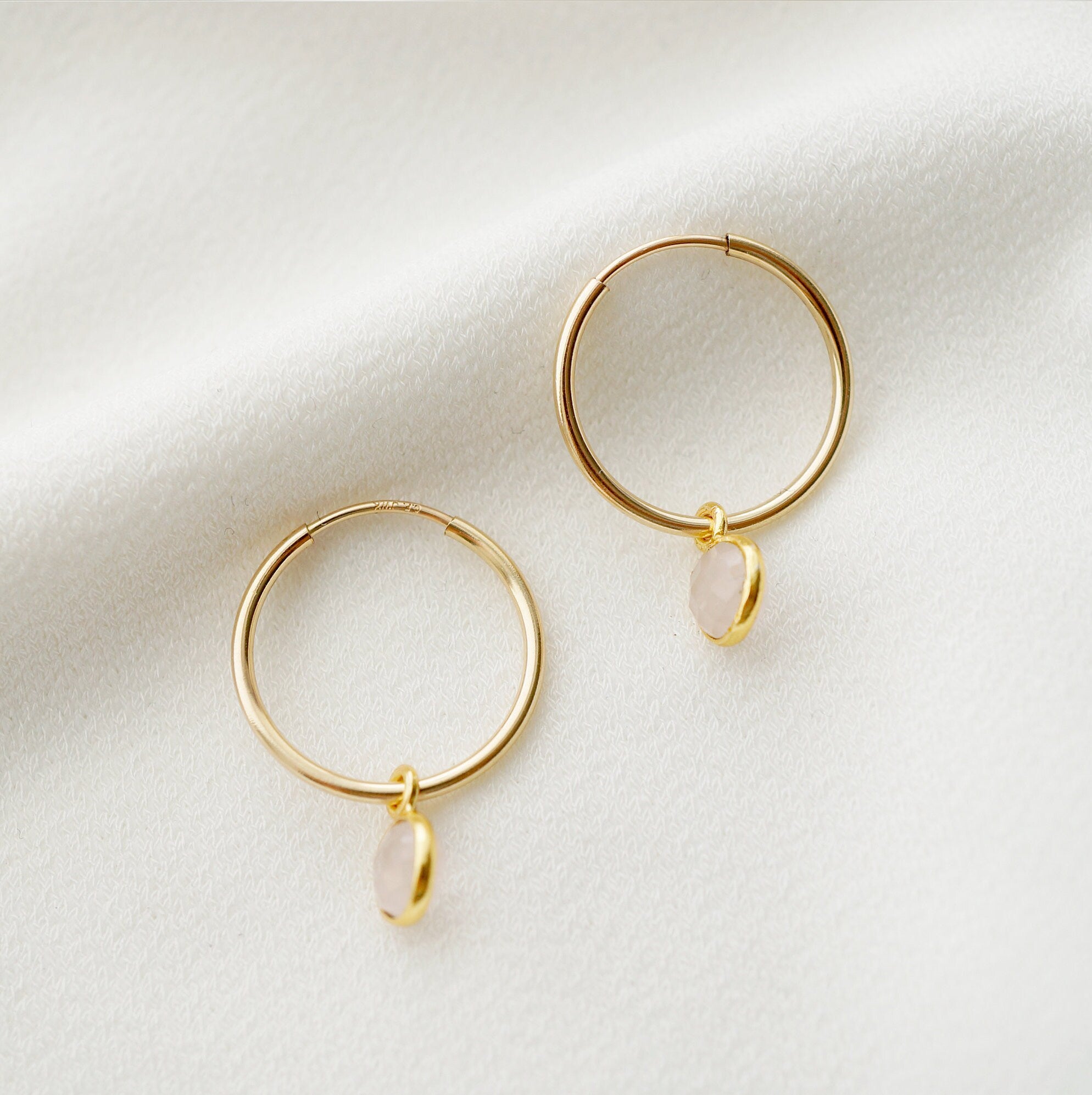 Rose Quartz Gold Hoop Earrings (Valais) // Gifts for her // Handmade earrings // Minimalist jewelry