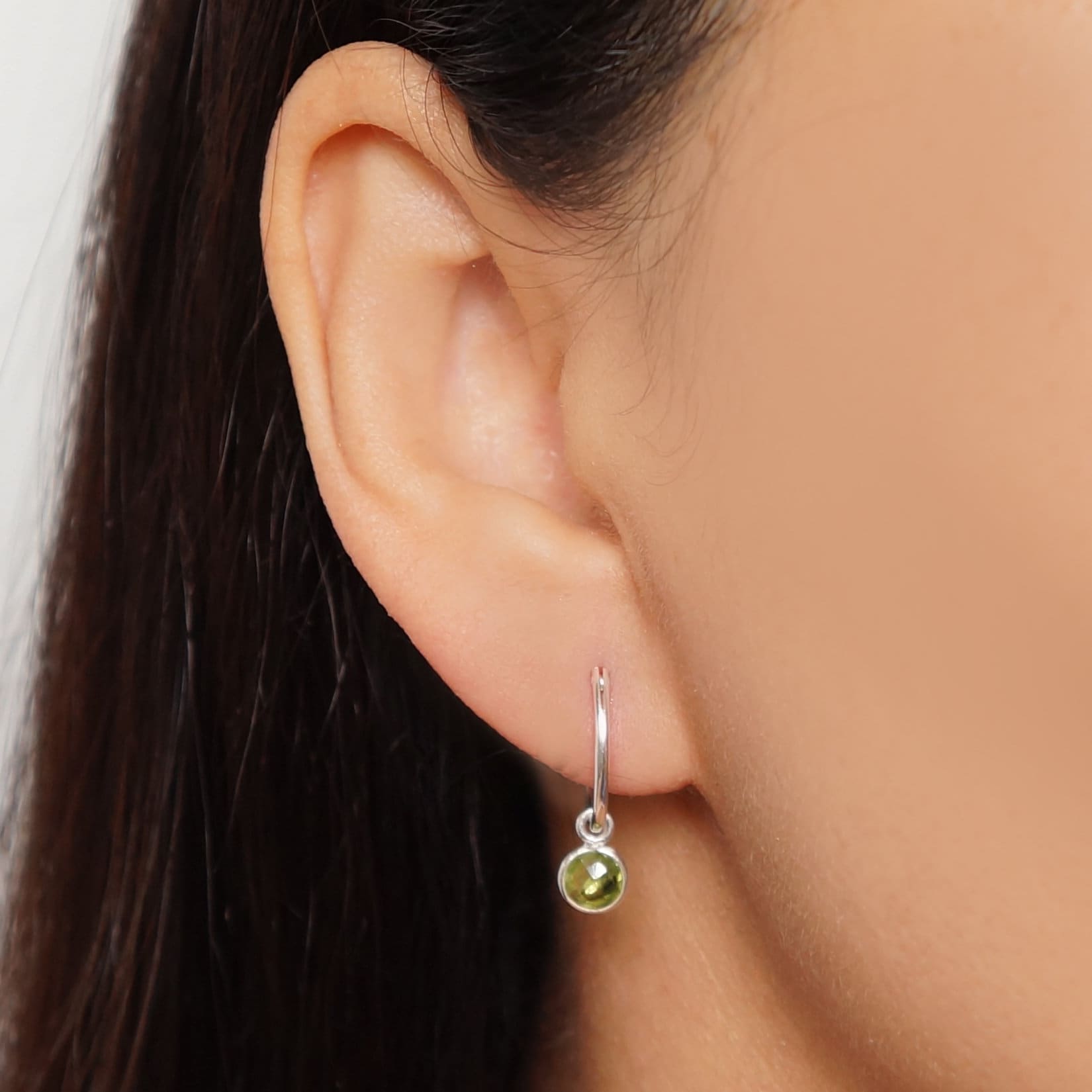 Peridot gemstones on Silver Hoop Earrings (Valais) // Gifts for her // Minimalist jewelry