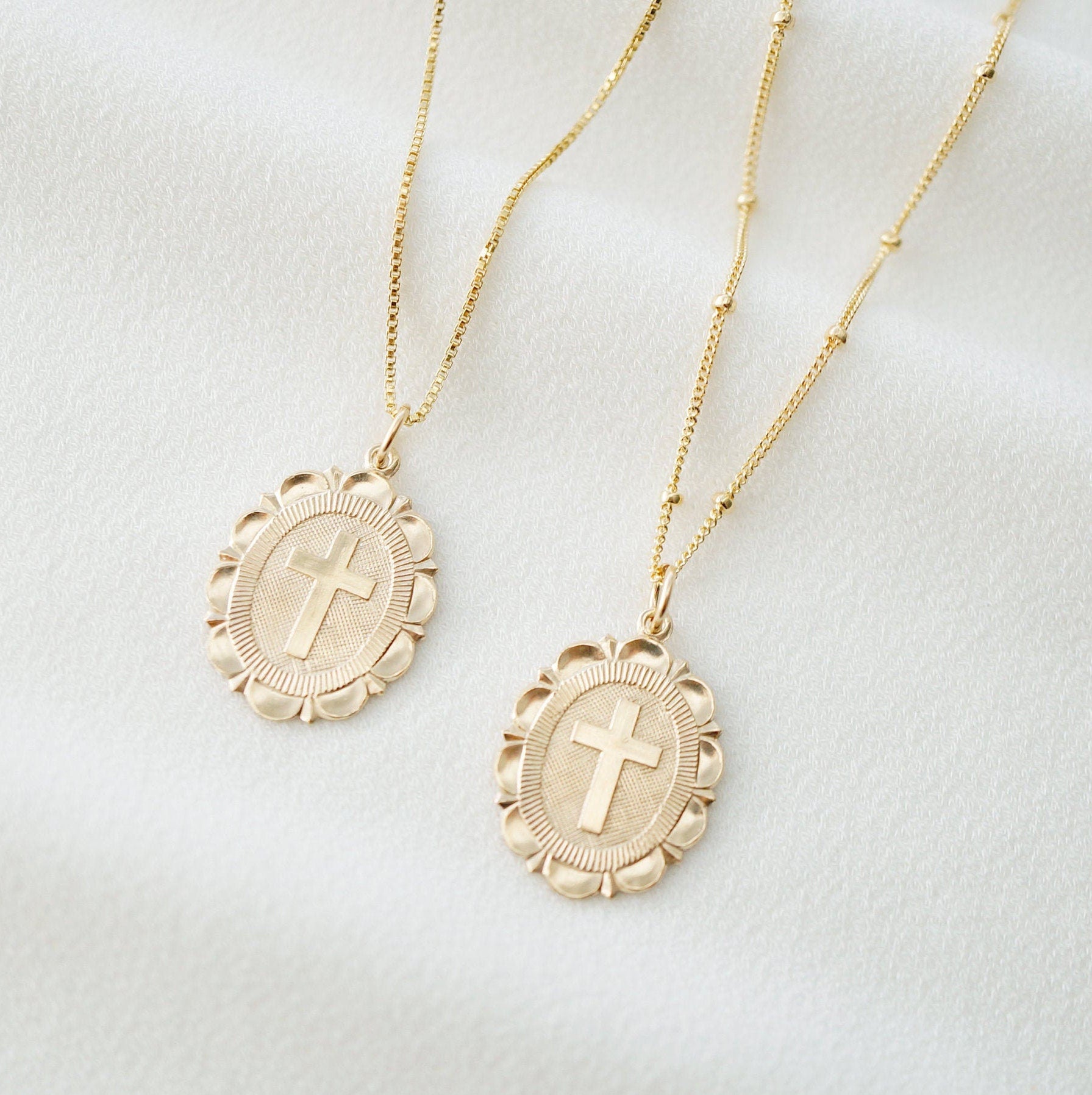 Cross Gold Coin Medallion Necklace (Monet) // 14K Gold filled // Gold Coin Jewelry // Religious Jewelry