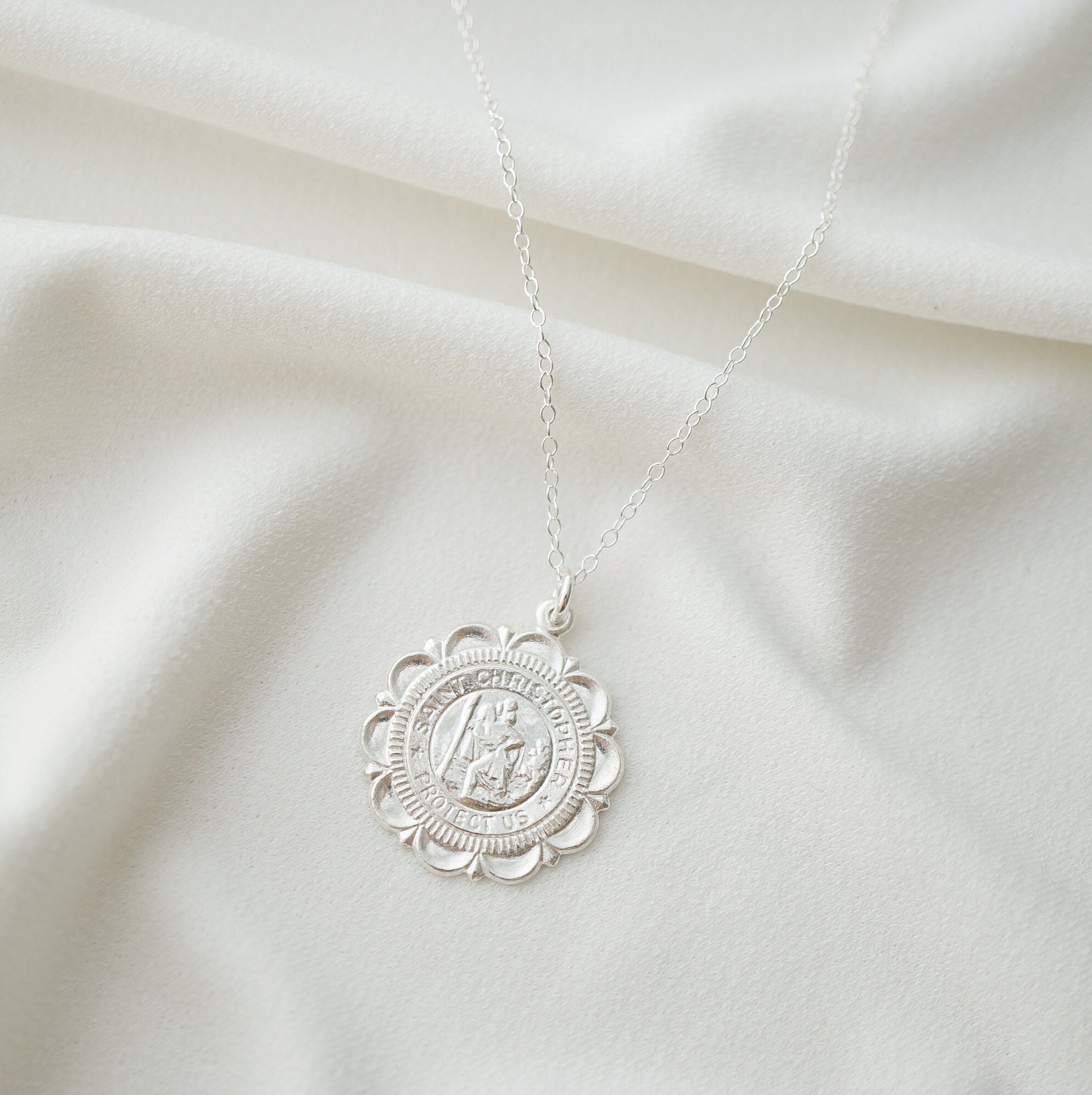 Traveler's Silver Coin Medallion Necklace (St Christopher Luxe) // Sterling Silver // Silver Coin Jewelry // Minimalist jewelry