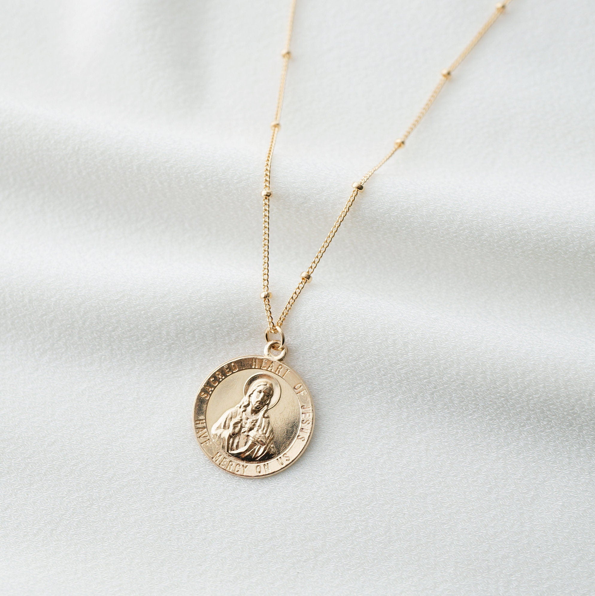 Sacred Heart of Jesus Gold Coin Medallion Necklace (Jesus Regal) // 14K Gold filled // Gold Coin Jewelry // Minimalist jewelry