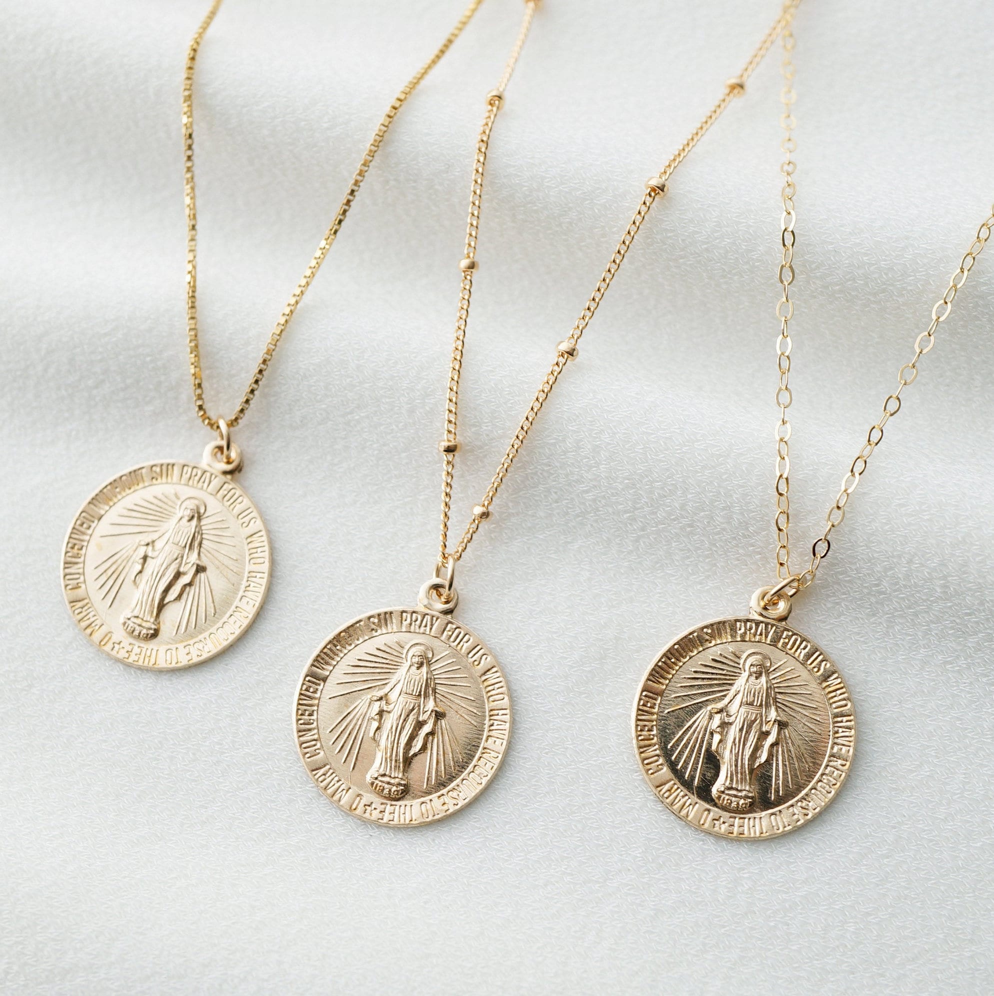 Blessed Mother Virgin Mary Gold Coin Medallion Necklace (Mary