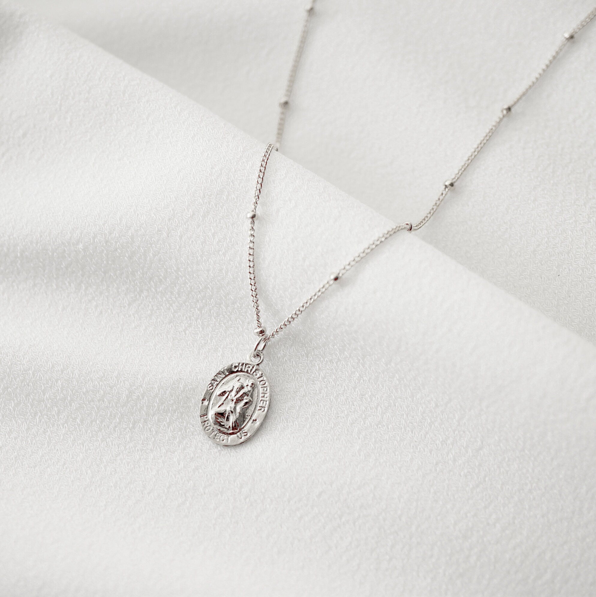 Traveler's Protection Small Silver Coin Necklace (St Christopher Spiro) // Sterling Silver // 14K Gold filled // Religious Jewelry