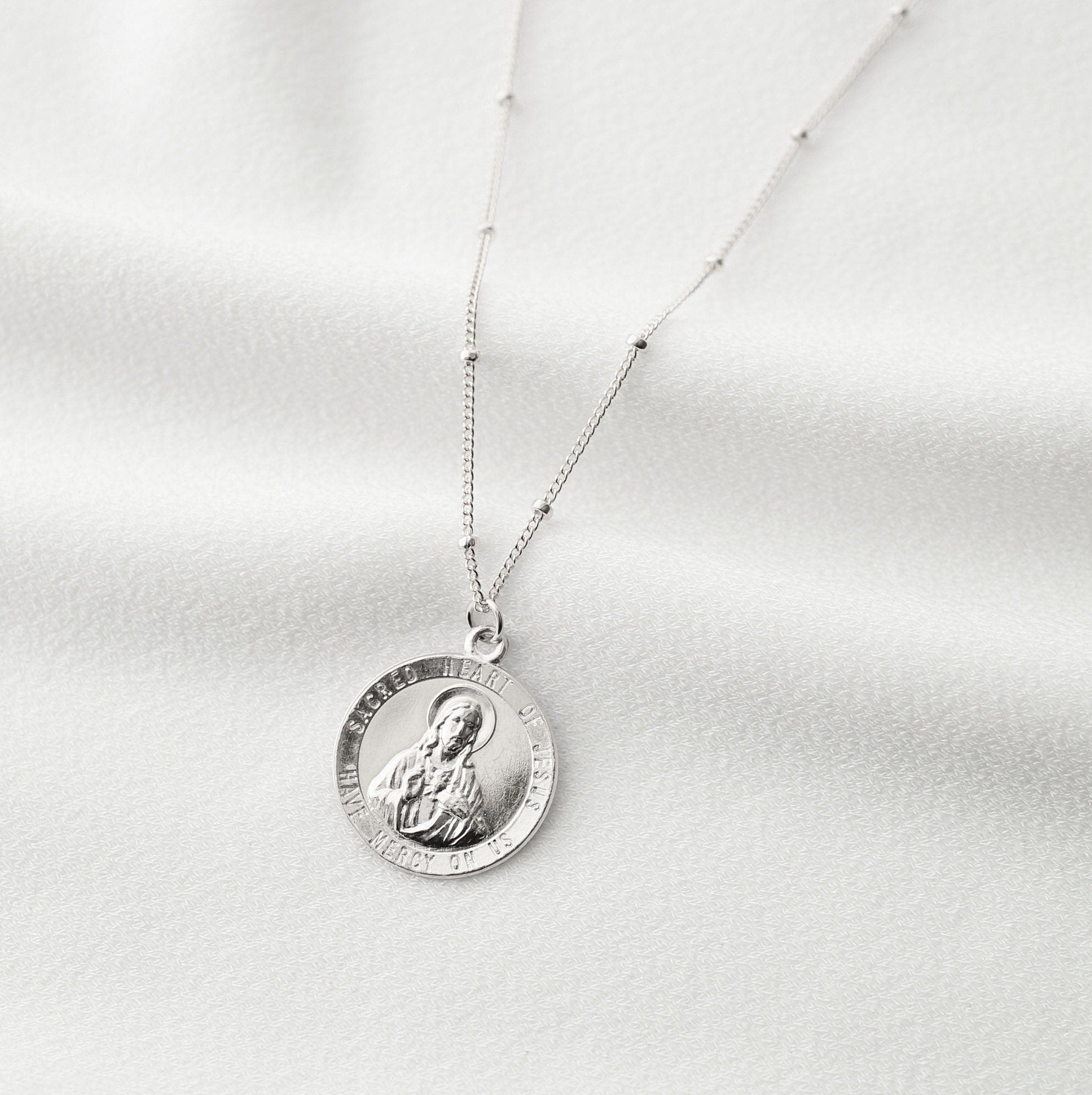 Sacred Heart of Jesus Sterling Silver Coin Medallion Necklace (Jesus Regal) // Sterling Silver // 14K Gold filled // Minimalist jewelry