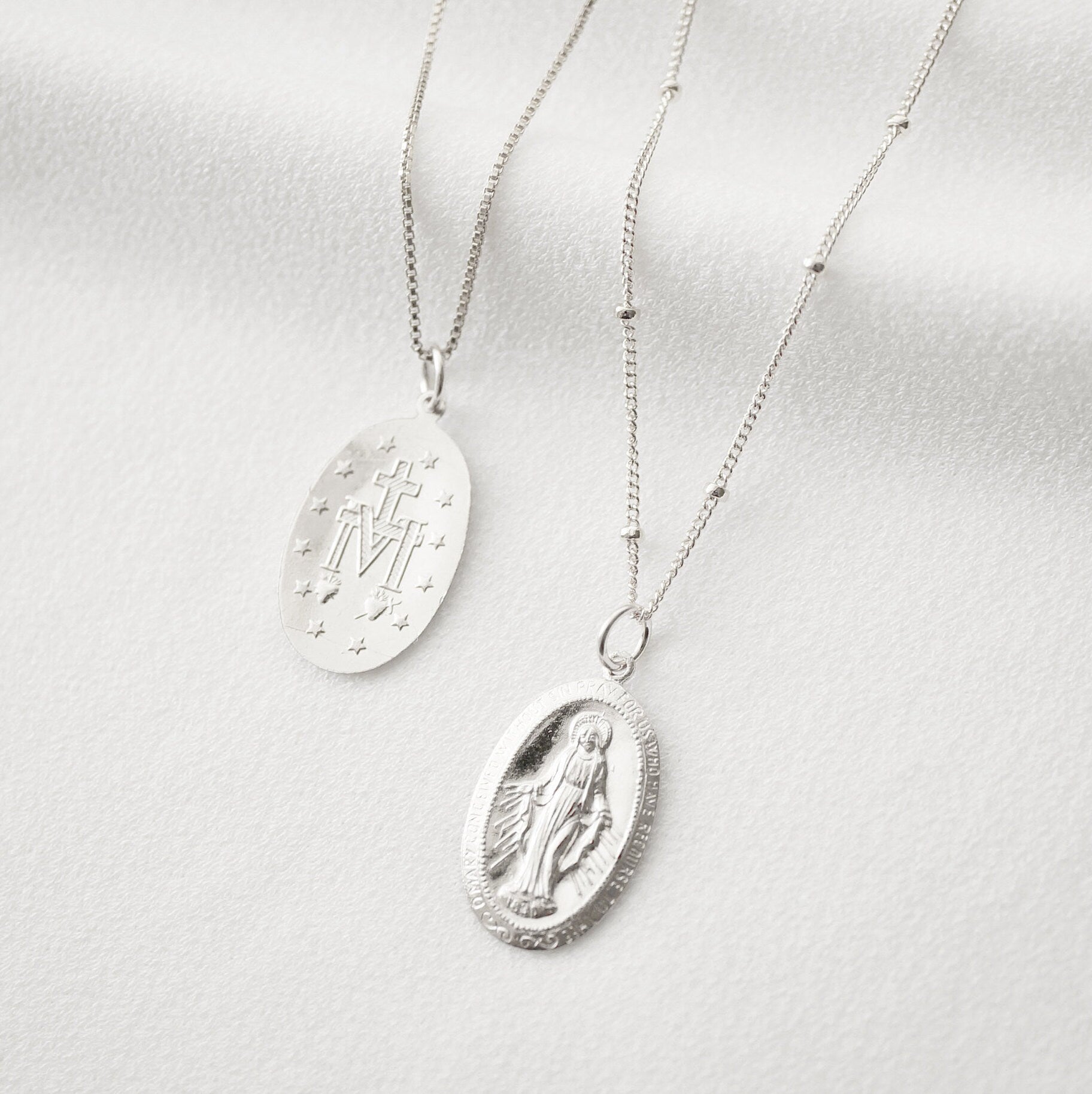 Blessed Mother Virgin Mary Sterling Silver Medallion Necklace (Mary Centro) // 14K Gold filled // Coin Jewelry // Religious Jewelry