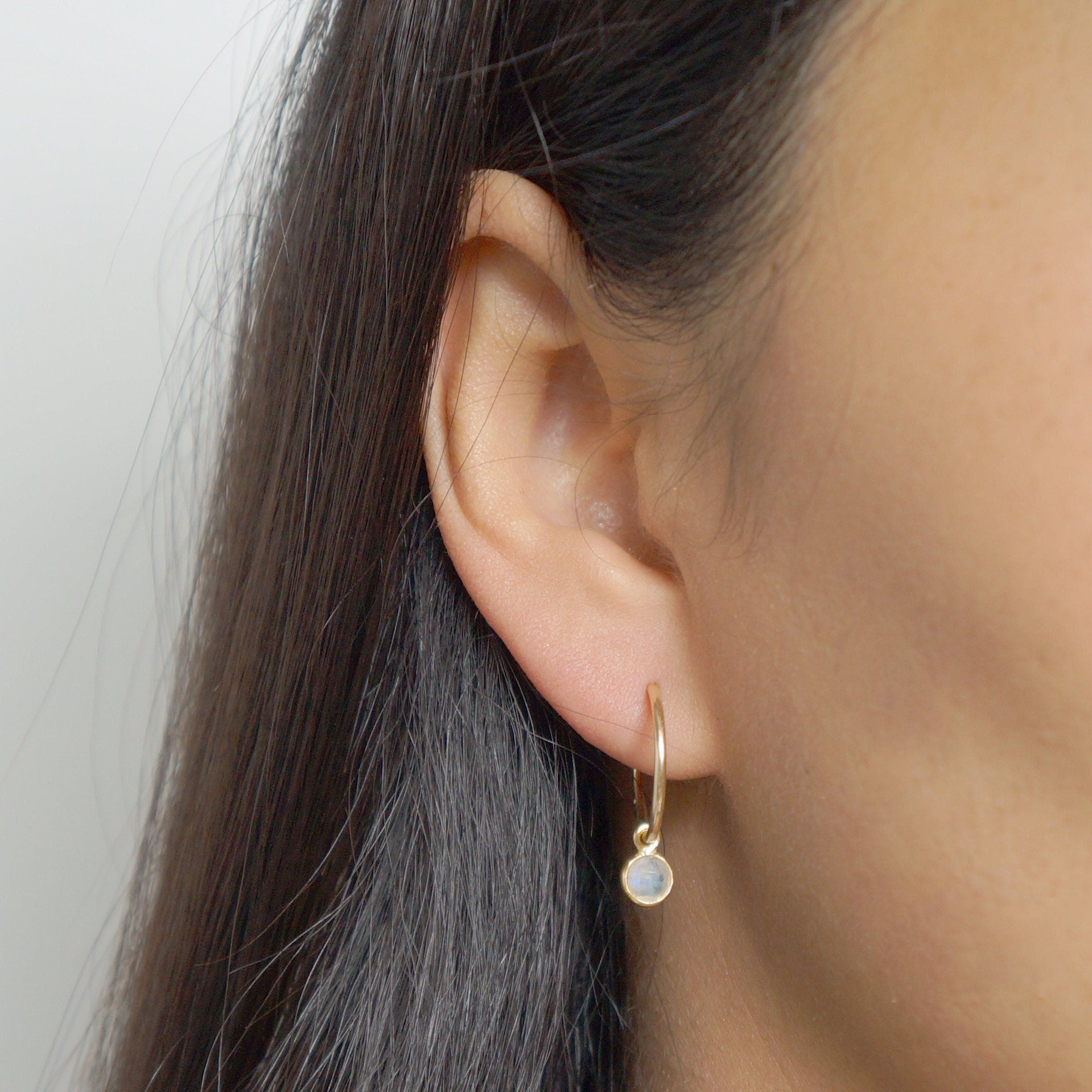 Moonstone gemstone sold gold hoop earrings