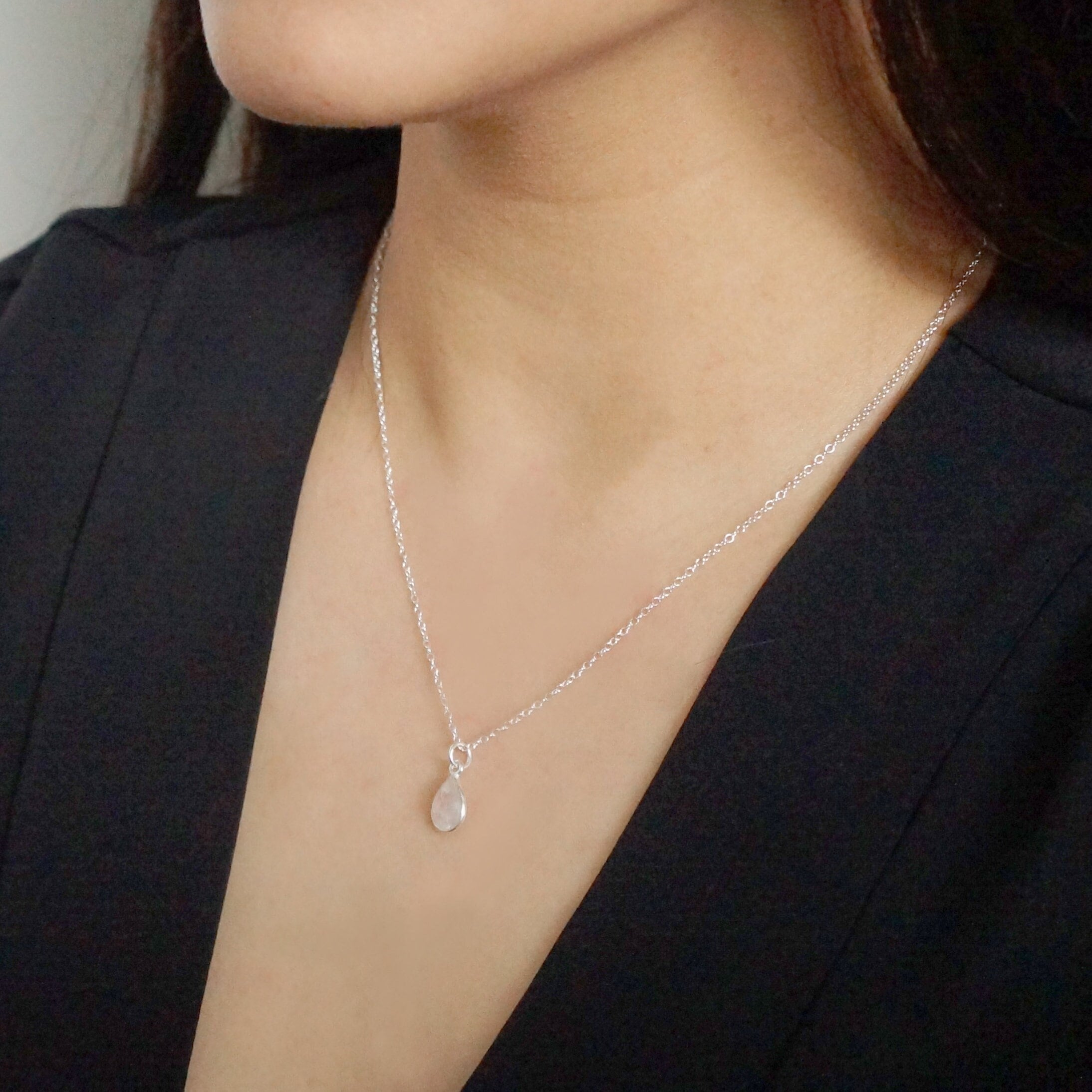 Moonstone Teardrop Sterling Silver Necklace (Isla) // Gift for her // Minimalist necklace //